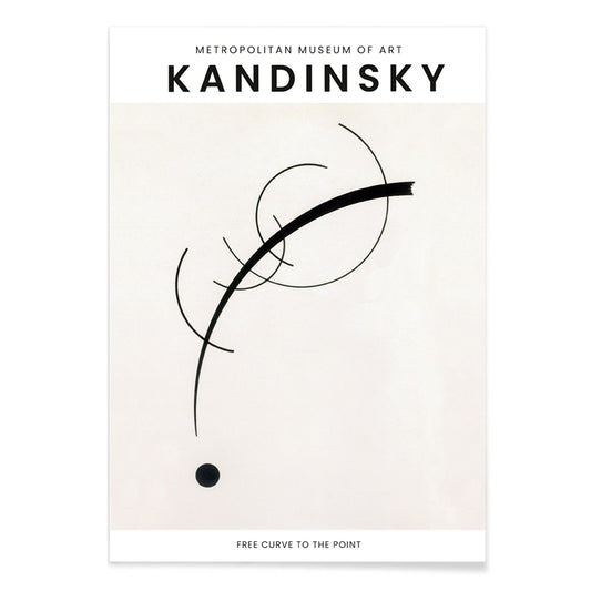 Abstract black geometric curves and circle with dot on white background poster Free Curve to the Point by Wassily Kandinsky, with black aluminium frame on white background