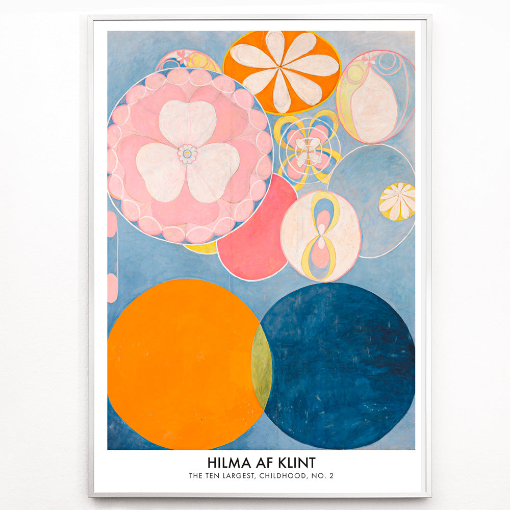 Closeup detail of Colorful abstract circles and floral patterns from The Ten Largest Childhood series by Hilma AF Klint