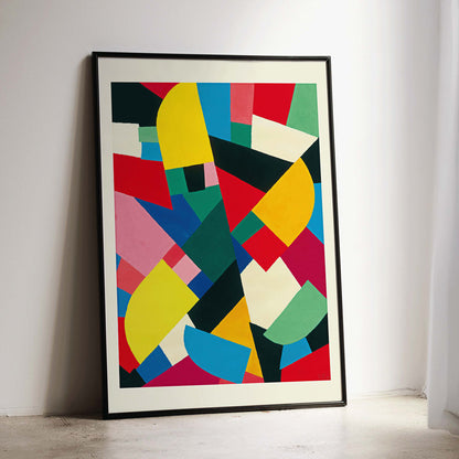 Abstract colorful geometric shapes painting and poster Color Patchwork Sans Titre by Otto Freundlich for modern decor, framed and displayed in home decor