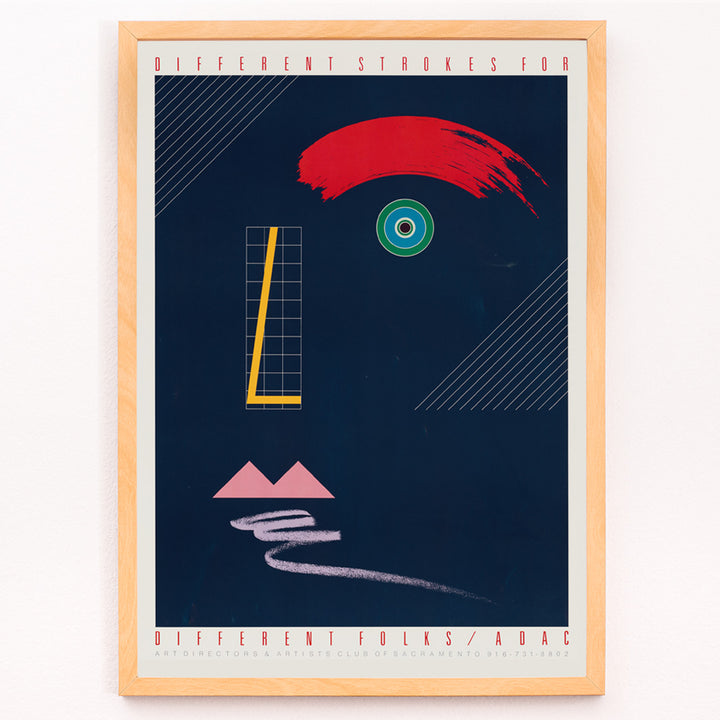 Closeup detail of Abstract geometric face artwork poster with bold colors and modern shapes Different Strokes for Different Folks by McRay Magleby