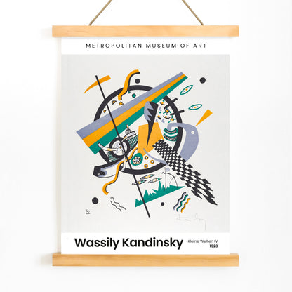 Abstract geometric poster with bold shapes and lines by Wassily Kandinsky from Kleine Welten IV Small Worlds IV, with wooden magnetic frame on white background