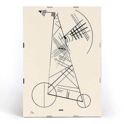 Abstract black geometric line art on white by Wassily Kandinsky Ohne Titel modern wall decor poster, framed and displayed in modern living room decor