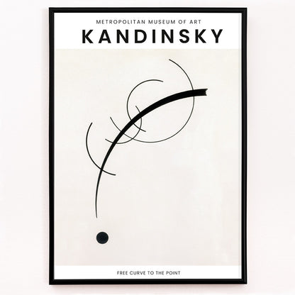 Closeup detail of Abstract black geometric curves and circle with dot on white background poster Free Curve to the Point by Wassily Kandinsky