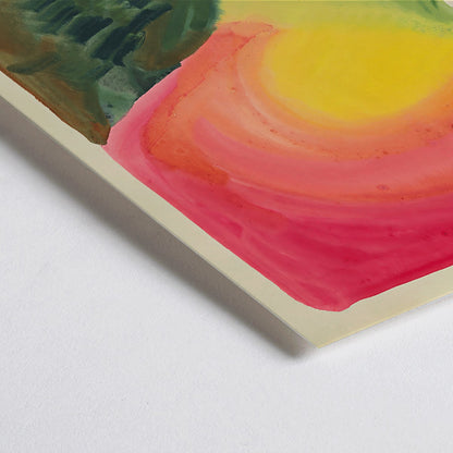 Closeup detail of Abstract colorful landscape painting poster with vibrant red yellow and green tones abstract art Farbstudien 10 Blaetter III by Karl Wiener