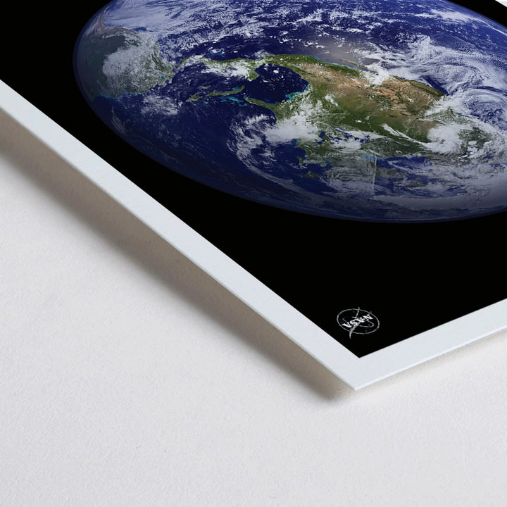 Closeup detail of Stunning NASA image of Earth from space titled Earth from Space 1 on a black background poster