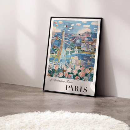 Le Printemps en France by Raoul Dufy Paris Eiffel Tower and flowers artwork poster, framed and displayed in home decor