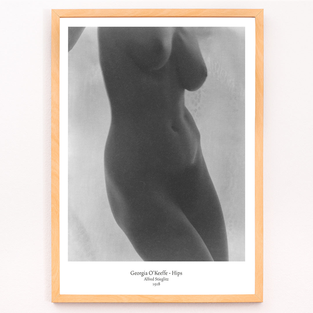 Closeup detail of Black and white nude portrait of Georgia O Keeffe Hips by Alfred Stieglitz featuring torso photographic study poster