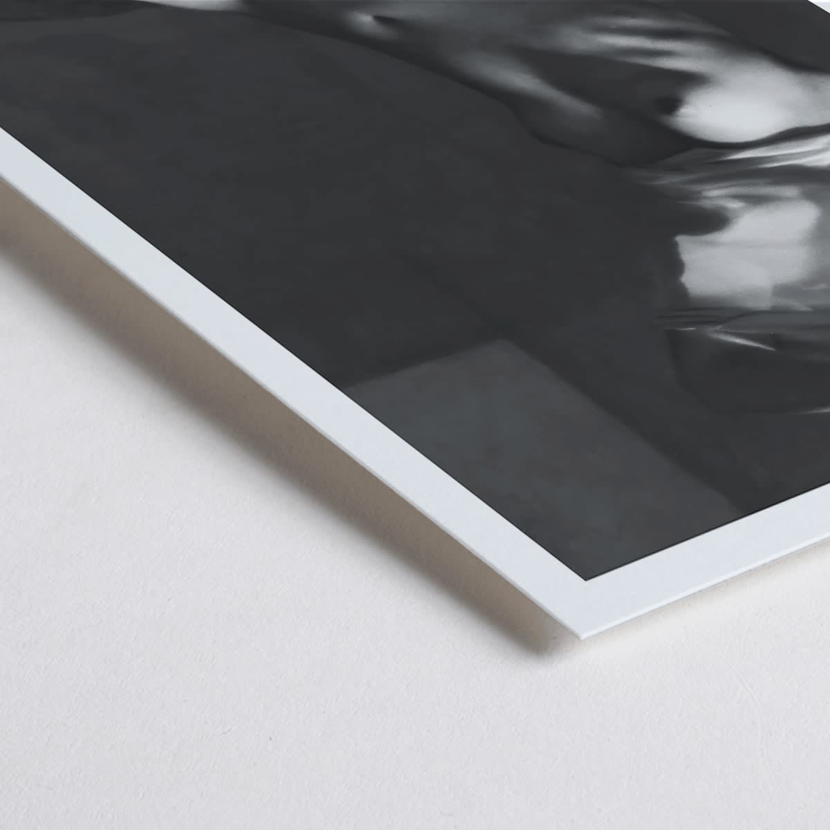 Closeup detail of Before going to bed by Michael Heumuller poster showing a person gracefully removing a shirt in a dimly lit room