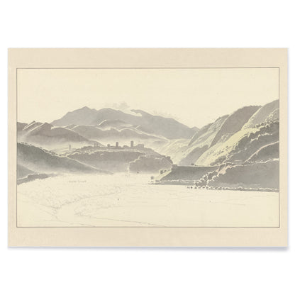 Landscape of Cittaducale with hills mountains and distant town by Josephus Augustus Knip poster titled View of Cittaducale, with black aluminium frame on white background