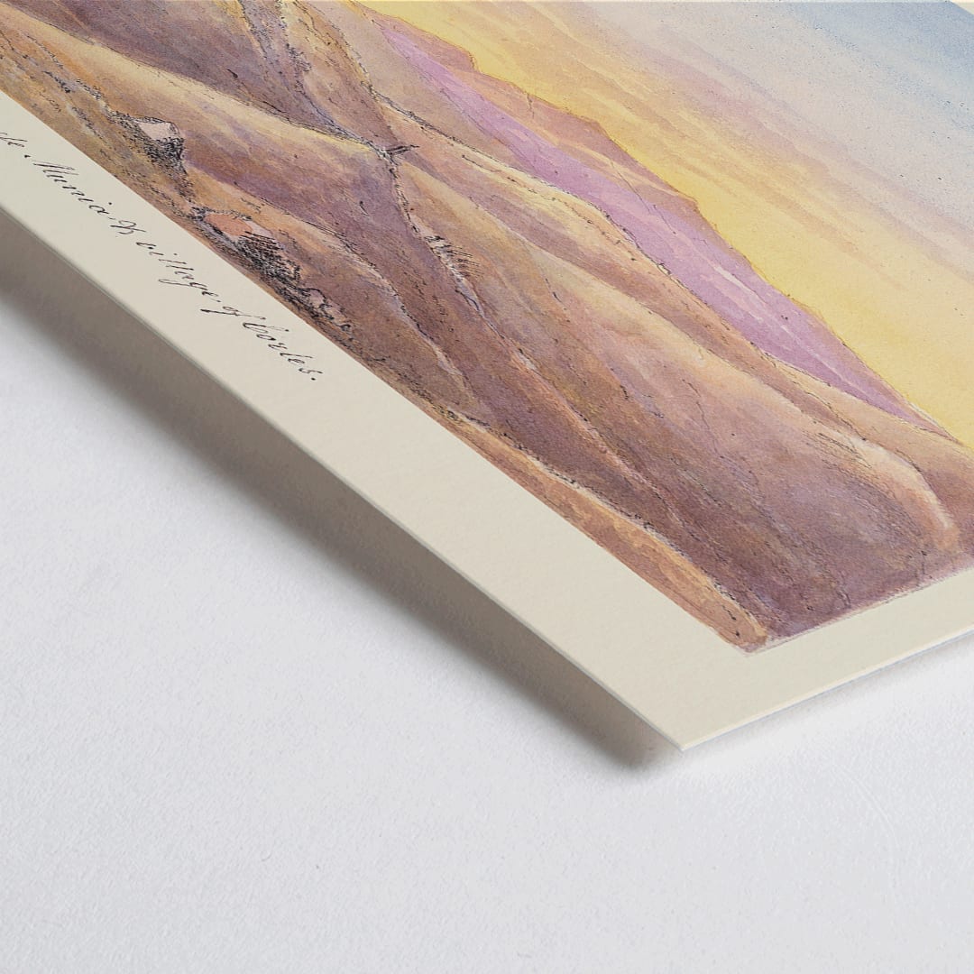 Closeup detail of La Fuen de Munia and Village of Cortes by Charles Hamilton Smith scenic landscape poster with hills and distant village