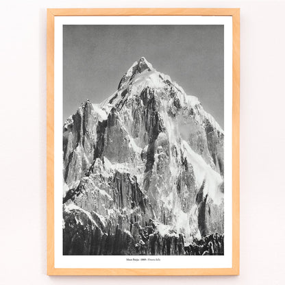 Mount Paitju snow-covered mountain and rugged terrain photo and poster by Vittorio Sella vue prise du Baltoro, framed and displayed in modern living room decor