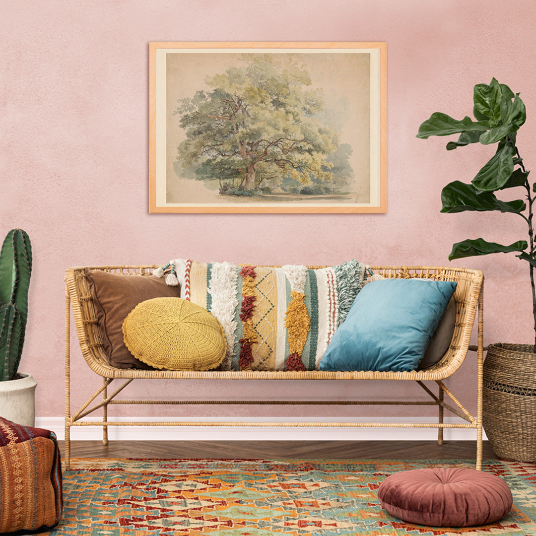 Lonely tree peaceful landscape painting and poster artwork by George Andries Roth, framed and displayed in home decor