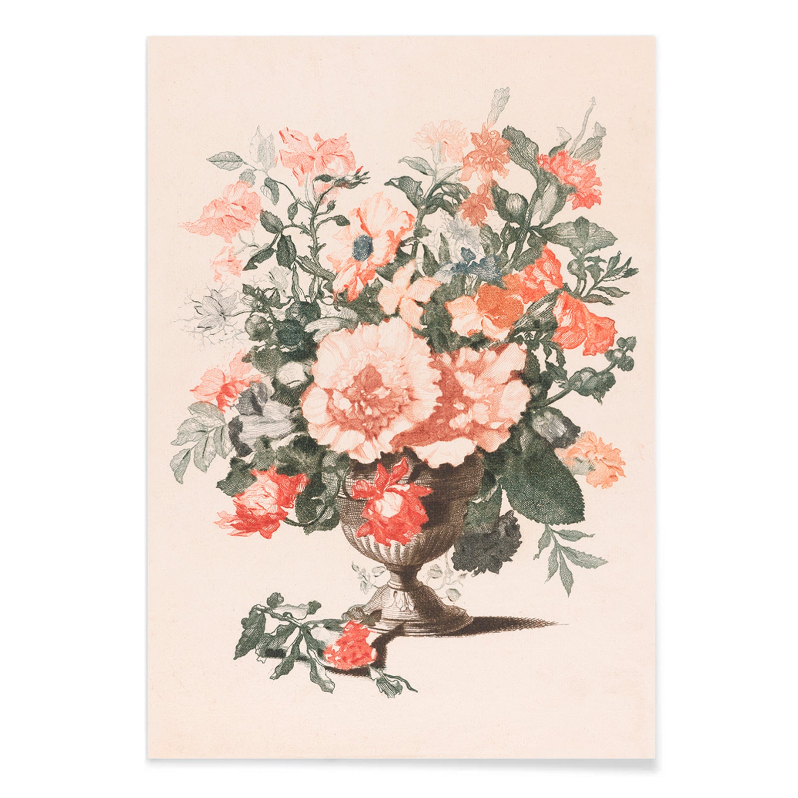 Stone vase with colorful flowers still life by Jean Baptiste Monnoyer poster featuring bouquet in stone vase artwork, with black aluminium frame on white background