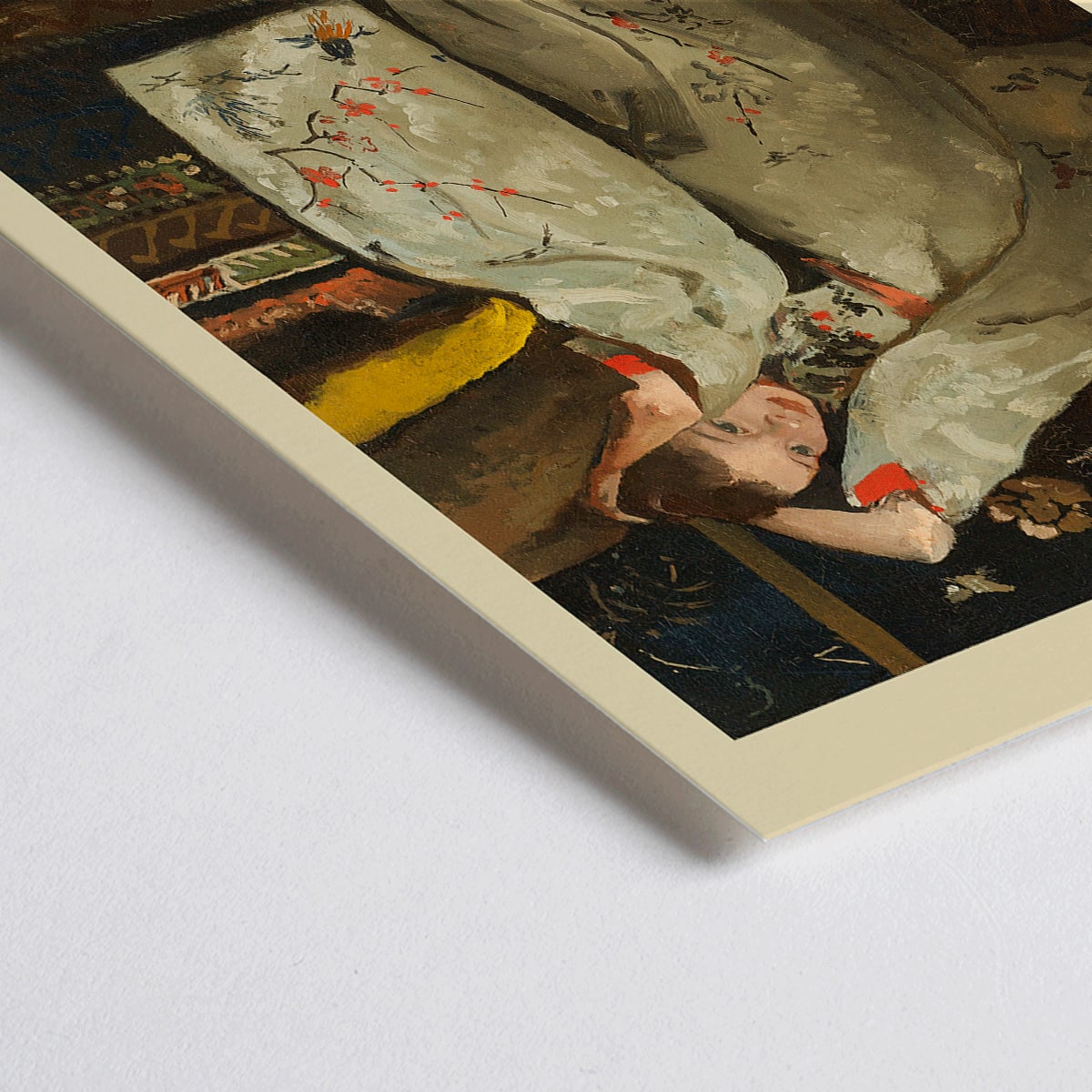 Closeup detail of Girl in a white kimono resting on a couch artwork by George Hendrik Breitner painting poster